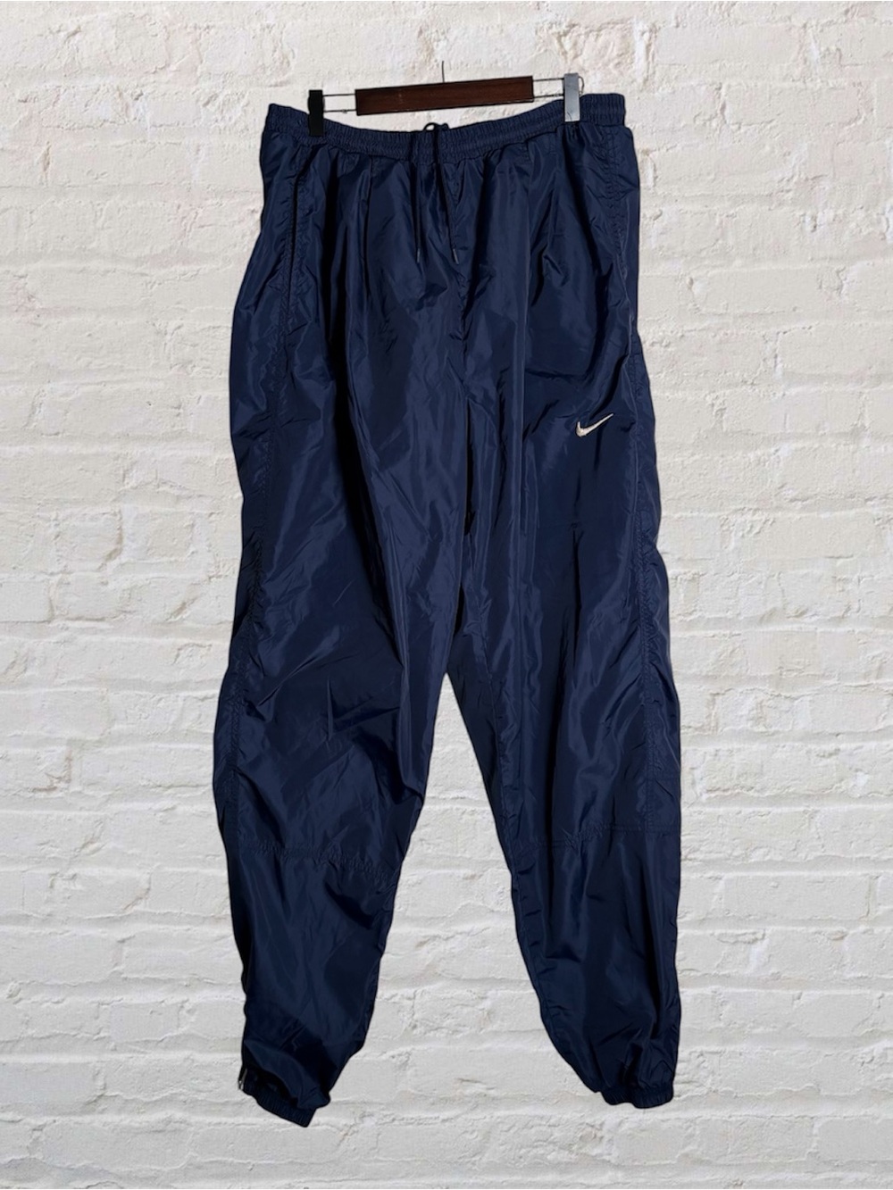 Vtg 1999 Nike Team Nylon Track Pants Navy Blue 2XLT Mesh Lined Ankle Zip Tall HK